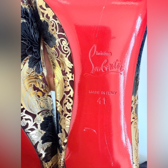 Christian Louboutin Black Gold Floral Laser Samurai Kanzai 85mm pumps EU 41 - Picture 7 of 11